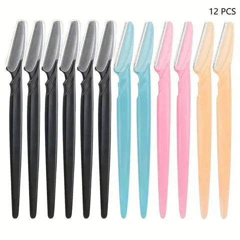 12pcs/set Portable Eyebrow Trimmer & Hair Remover Set with Dust Proof Cover, Sharp Facial Razor for Makeup, Convenient Shaver Set, Cosmetic Tools, Beauty Equipment