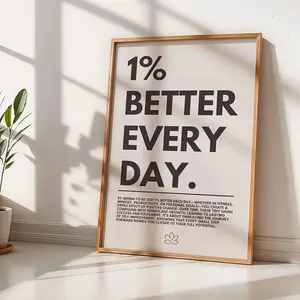 1% Better Every Day Modern Wall Art Canvas Poster - Motivational Quote Minimalist Typography Self-Improvement Decor, Multi-Size Positive Affirmation Hanging Painting, Hangable Decorative Art for Office Bedroom, Wooden Framed or Unframed Inspirational Gift