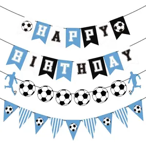 Soccer Birthday Party Decorations for Boys Men, Blue Soccer Happy Birthday Banner  Football Birthday Backdrop Background Photo Props for Soccer Ball Theme Birthday Party Favors Decor Supplies