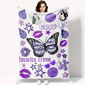 A piece of digital printed with musical Olivia pattern, suitable for sofa, bed, travel, camping, living room, office, warm, comfortable and soft flannel fabric, machine washable, suitable for birthday gifts, various festivals, Slogan Print Blanket