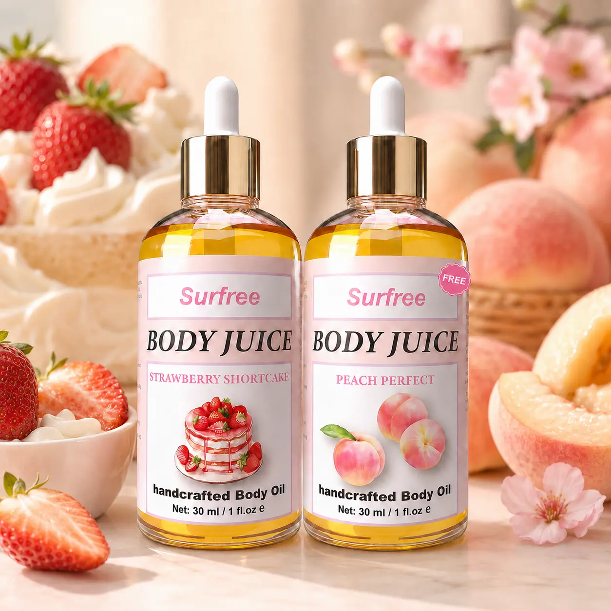 Strawberry Body Oil 2 Pack, 30ml Strawberry & Peach Scented, Moisturizing Body Glow, Viral Pick for Women, Post-Shower Care, Gift for Her, SummerWins