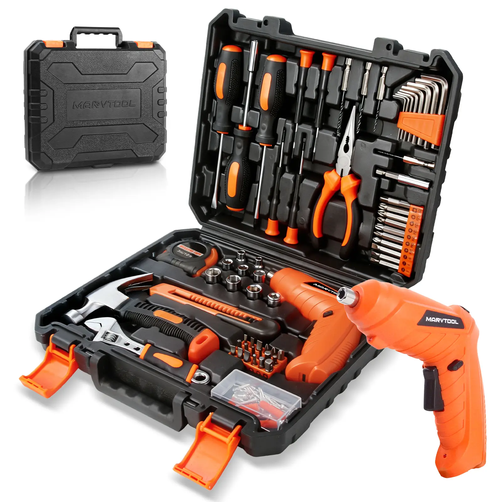 140-Piece Mechanic Tool Set with Cordless Drill, Unisex Ergonomic Hand Tools Kit, Portable Secure Storage Box for Home Repair, DIY Enthusiasts (Includes Screwdrivers)