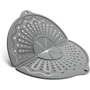Silicone Splatter Screen For 10, 11 and 12 Inch Frying Pan, Foldable Splash Guard, Multi-Use Grease Guard/Trivet Mat, 12" Non-Stick Oil Splatter Guard, Dishwasher Safe, BPA Free, Gray