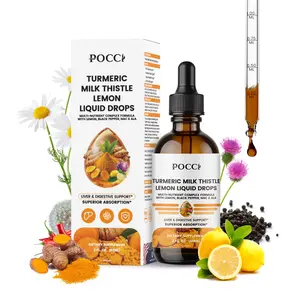 Pocci Turmeric Milk Thistle Lemon Liquid Drops 2 FL.OZ 60ML for Liver Digestive Support Superior Absorption Dietary Supplement Healthcare Fitness Edible