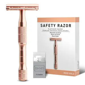 Safe safety razor, single-blade razor for ladies, reusable metal single-blade razor for ladies, equipped with 10 stainless steel double-edged blades, environmentally friendly, smooth and excellent shaving experience.