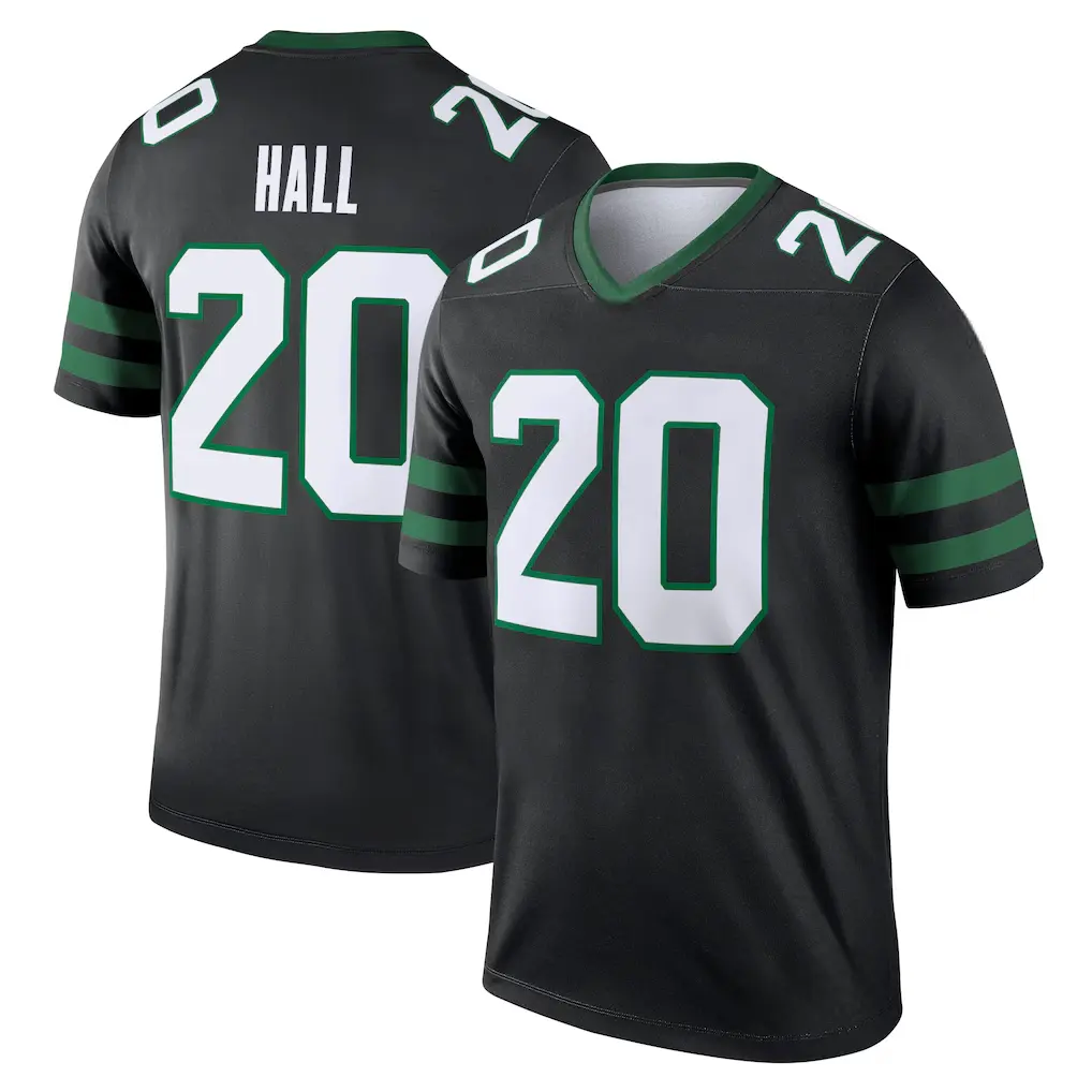 Full Print NY Black/Green H4ll 20 Football Jersey, Men's Breathable V Neck Short Sleeve Athletic Shirt, Team Game Uniform, Sports Fan Apparel, Unisex Gift for Football Fans