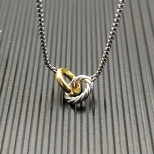 S925 Sterling Silver New Color Separation Double Ring Necklace Neutral Personality Classic Fashion Retro Trend Luxury Jewelry