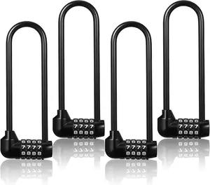 4 Pieces 6 Inch Long Shackle Combination Lock 4 Digit Outdoor Waterproof Padlock with Retractable Code for School Gym Locker, Sports Locker, Fence, Gate, Toolbox, Car Storage, Black