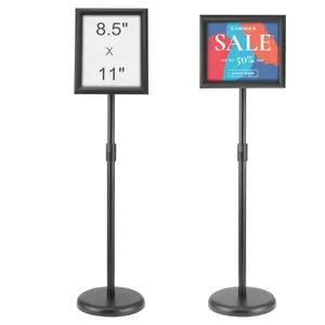 VEVOR Pedestal Sign Holder, 8.5 x 11 Inch Vertical and Horizontal Adjustable Poster Stand, Heavy-Duty Floor Standing Sign Holder with Round Base for Display, Advertisement, and Outdoor, Black