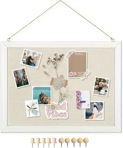 1-Pack 16''x12'' Double-Sided Linen-Covered Wood Framed Cork Bulletin Board for Walls, Small Pin Board with 10 Pushpins for Home & Office Decor (Classroom Supplies)