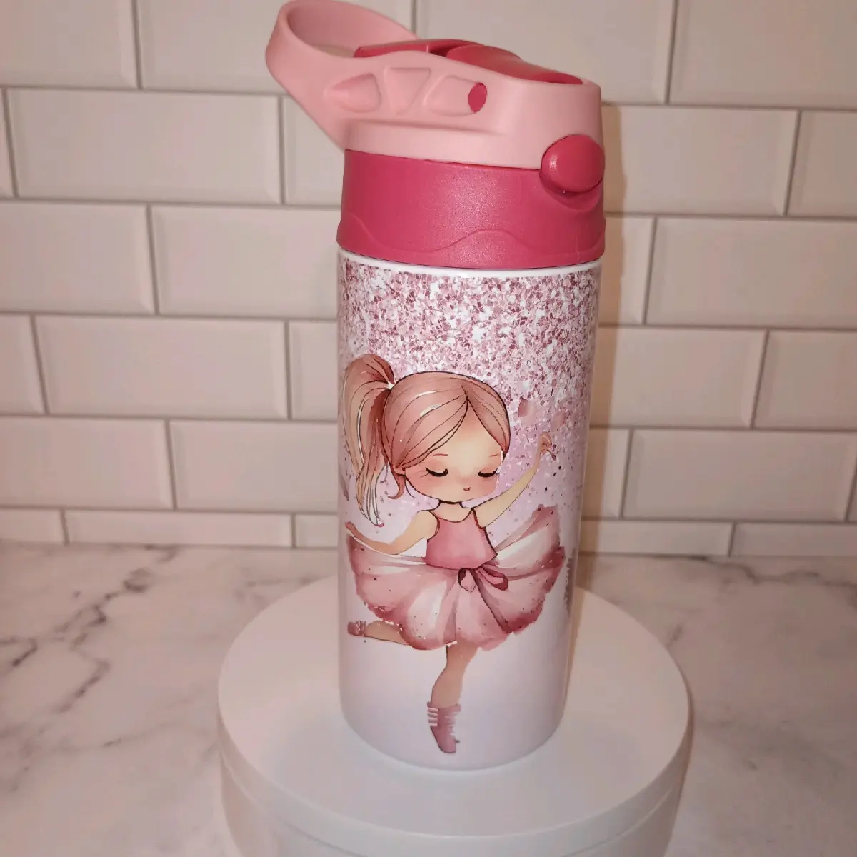 pink ballerina design 12 oz stainless steel children's water bottle