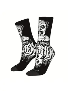 BIIHUDU Movie Socks - Black Polyester Knit, All-Over Print with Horror Movie Character Design, Hand Washable, Horror Movie So