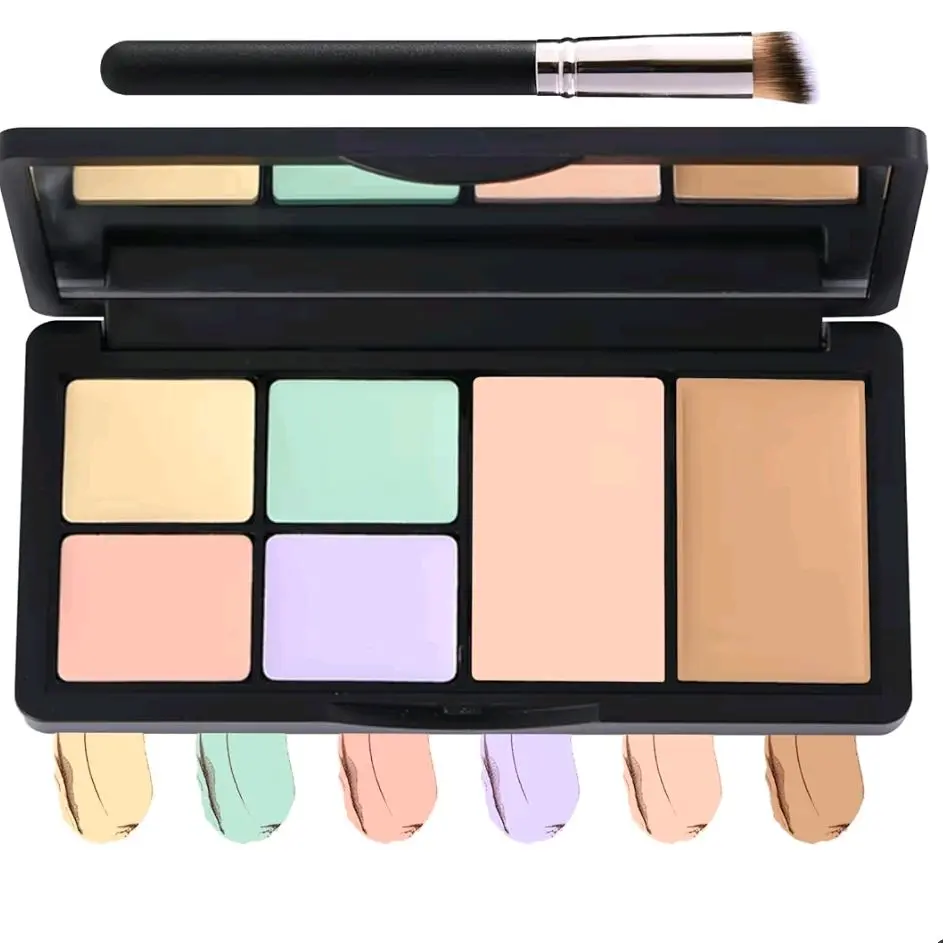 6 Colors Correcting Concealer Contour Makeup Palette,Cream Concealer Contour Palette for Dark Circles Blemish Redness,Highlighting Long Lasting Contouring Liquid Foundation Makeup with Brush