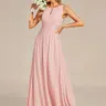 EVER PRETTY Chiffon Bridesmaid Dress - Women's Dresses, Sleeveless, Minimalist Classic Fitted Plain A-Line, Hollow Out, Waist Ribbon, Elegant Formal Wedding Guest Attire for Bridal Party ES01955, Womens Dresses