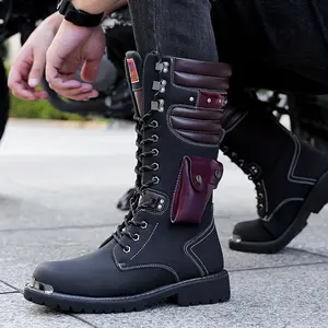 Outdoor Men's Thick Bottom Non-Slip Boots Fashion All-Match High-Top Lace-up Motorcycle Boots Footwear Boy