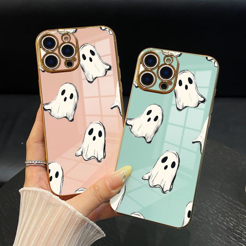 Ghostly Pattern Phone Case for iPhone 16 15 14 Pro Max 13 12 11 XR XS Plus Electroplated Four-corner Shockproof Non Slip Military-Grade Protection Silicone Cover