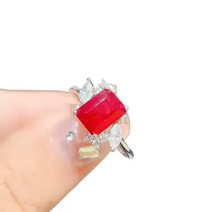 Genuine Ruby Emerald Cut Ring 2 Ct Sterling Silver, Natural Ruby Ring