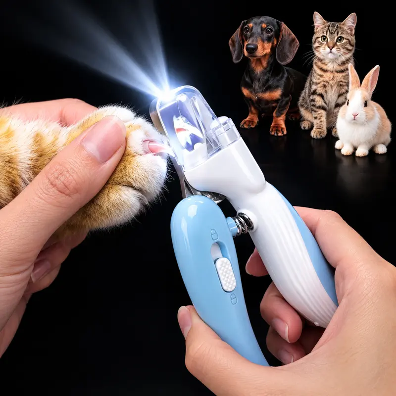LED Pet Nail Clipper for Small-Medium Dogs, Cats & Rabbits - Ergonomic Non-Slip Handle, Durable Sharp Stainless Steel Blades, Safe Guard, Bright LED Light, Quick-Safe Light, 0.24" Nail Fit, Clean Trim, Secure Lock, Home Grooming Tool