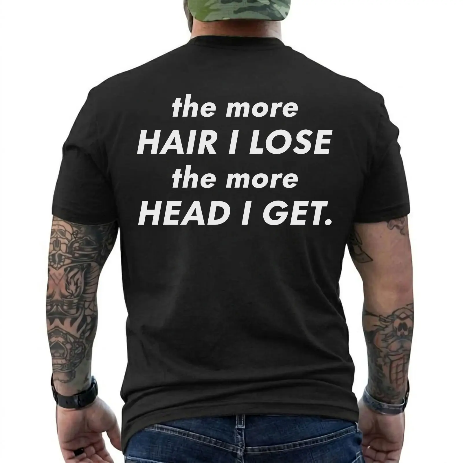 Funny Balding T-Shirt The More Hair I Lose The More Head I Get Graphic Tee Gift for Men, Short Sleeve Printed Graphic Shirt, Daily Casual Cotton Menswear