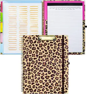 Clipboard with Storage, Clipboards Folio with Refillable 11"x8.5" Legal Pads,5 Extra Folders with Storage 10 Pockets for Documents, Portfolio Binder with Pen Holder for Men Women (Leopard)