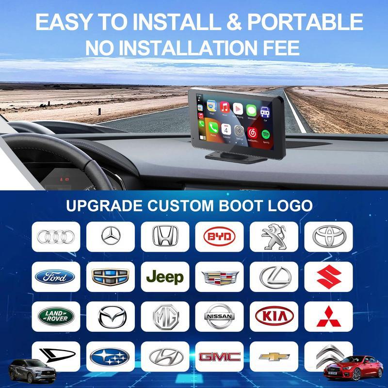 Paslda New Year gift-2026 Portable Carplay Screen 7-Inch IPS Touchscreen with Landscape & Portrait Modes Wireless Carplay Android Auto Suction Mount Mirror Link HD Touch Easy Install Rear View Camera Compatible with Most Cars