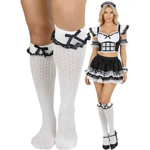 Women's Crocheted Vintage Inspired Ruffle Trim Knee Socks