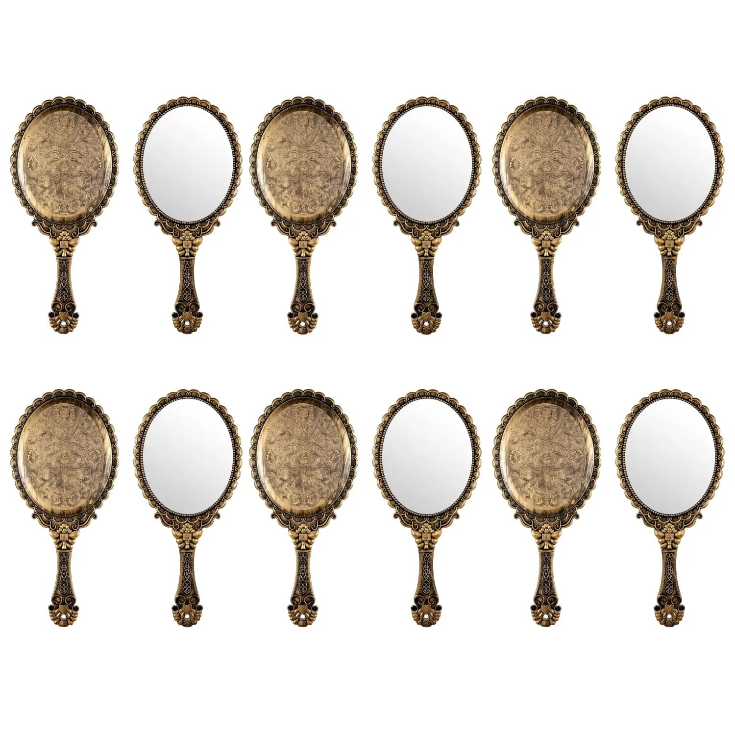 12Pcs Vintage Hand Mirrors with Handle, Vanity Handheld Makeup Mirror Elegant Handle Mirror Portable Plastic Handheld Travel Mirrors for Women Face Makeup Travel Party Desk Carry Accessories - Home Improvement.