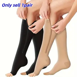 Unisex Toe-Exposed Zipper Compression Socks, Breathable Sweat-Absorbing Sports Socks, High-Cut Outdoor Cycling Socks for Running & Riding