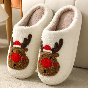 Christmas Elk Cotton Slippers Men And Women Fall And Winter Cute Cartoon Home Non-slip Couple Indoor Plush Cotton Shoes