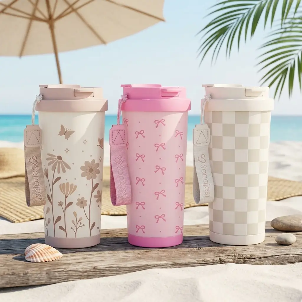 SANDJEST Summer 18oz Insulated Iced & Hot Coffee Tumbler with 2-in-1-Lid, Leak Proof Portable Car-Friendly Cup for Travel, Women Her Birthday Gift
