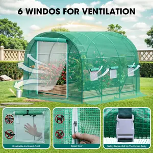 Grezone 10x7x7 FT Heavy Duty Tunnel Portable Walk-in Greenhouse for Plants Outside,Winter Hot House with Metal Frame & Roll-up Zipper Door Screen Windows Plants Outside,Winter Hot House with Metal Frame & Roll-up Zipper Door Screen Windows