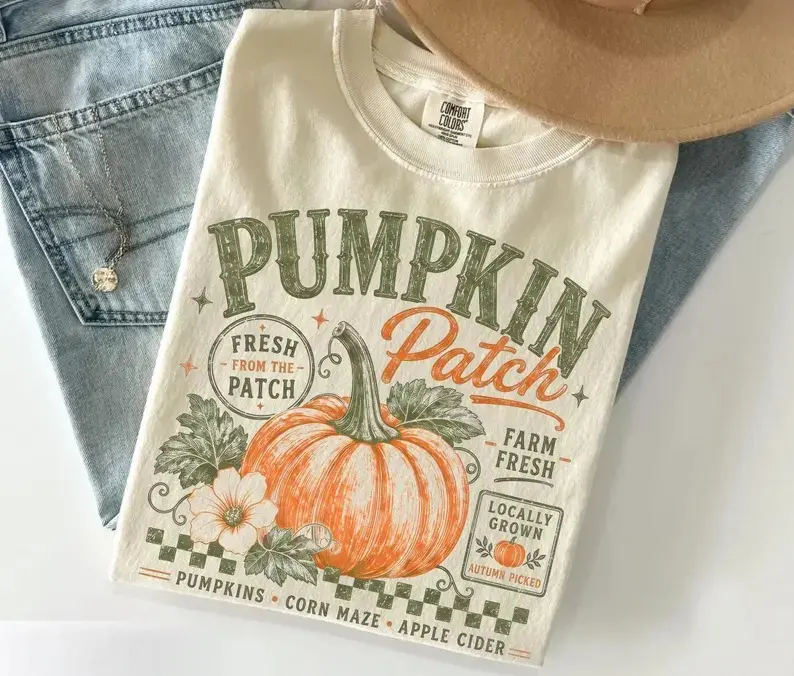 Comfort Colors Pumpkin Patch Shirt, Retro Fall Farm Fresh Graphic Tee, Vintage Autumn Corn Maze T-Shirt, Cozy Apple Cider Fall Apparel