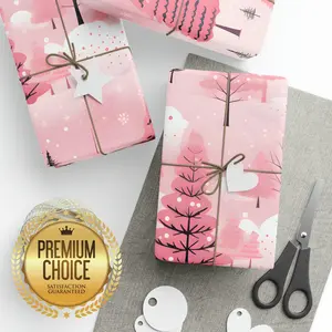 Pink Tree Ornaments Wrapping Paper Rolls, Elegant Gift Wrap, Pink Gift Wrap, Christmas Girls Pink Gift Wrap, Cute Wrapping Paper