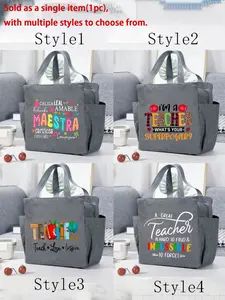 1pc Women's Theme Handbag/wallet, Satchel Purses, Portable Insulated Zipper Closure, Perfect for School Picnic Camping, Great Teacher Gift