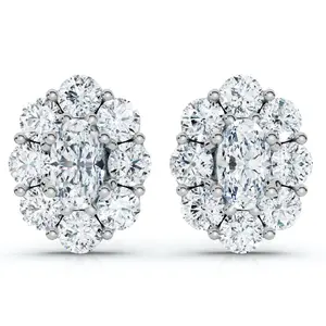 1 1/2Ct Oval Diamond Halo Studs 14k Gold Women's Earrings Lab Grown