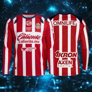 25 26 Chivas de Guadalajara Mexico LIGAMX Home Red Long Sleeve Soccer Jersey Fans Version