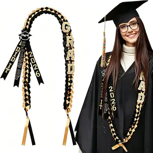 2026 Graduation Leis Class of 2026 Grad Ribbon Lei Handmade Double Braided Necklace for Graduation Gifts Supplies