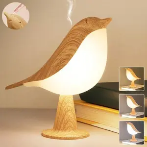 Cute Bird Shape Humidifier Night Light, Wooden Aroma Diffuser Lamp, Touch Control Warm Light Desk Lamp for Bedroom Home Decor
