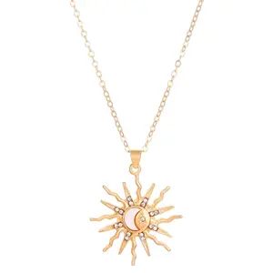 European American Fashion Alloy Sun Moon Necklace Star Pendant Niche Versatile Rhinestone Inlaid Jewelry Accessory