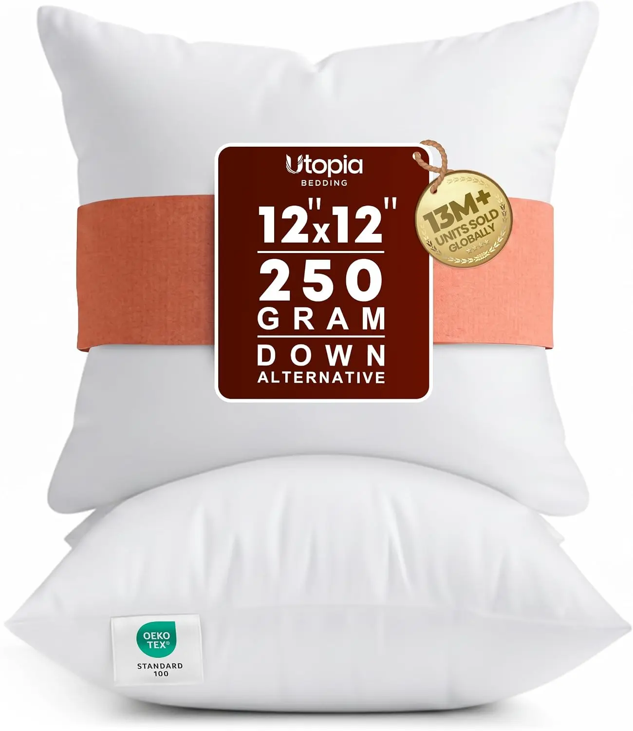 Utopia Bedding 2-Pack Throw Pillow Inserts - High-Rebound Fiber Fill, Never Go Flat, Soft 115 GSM Brushed Fabric Cover, Breathable Durable, Plump Pillow Inserts Comfortable for a Plush Feel, Indoor Couch Cushions