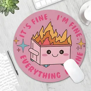 Cute Cartoon Burning Trash Can Design Round Gaming Mouse Pad, Aesthetic Desktop Decorative Protective Pad, Desktop Accessory, Rubber Anti-slip Lockedge Work Pad, Small Size Suitable for Laptop, Desktop Computer Games, Work, Family