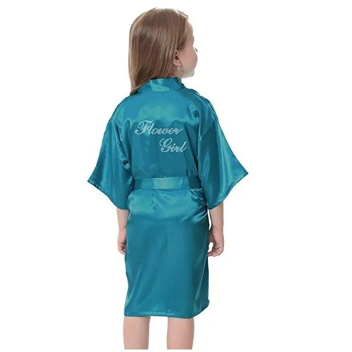Fashion Kid Flower Girl Wedding Party Mini Bride Bridal Satin Solid Bath Robe Yukata Rayon Silk Sexy Sleepwear Children Dressi