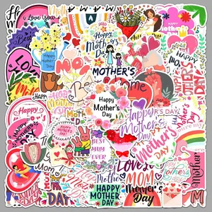 50Pcs Mother's Day Decorative Gift Series Personalized Graffiti Stickers Labels on a Roll DIY PVC for Skateboard Water Bottle Luggage, Stickers Paper【 no Sticker Book】 Gold Themed Graduation Party Supplies Kit