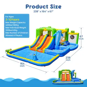 9-in-1 Inflatable Bounce House Water Park with Inflatable Kiddie Pool, Colorful Design, Blower, Sprinkler Fountain – Kids Outdoor Play Set for Children's Playtime