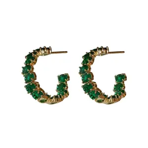 Luxury Emerald Green Crystal Hoop Earrings| 925 Silver Needle Fashion Jewelry turquoise stud earring