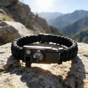 Ten-In-One Multifunctional Outdoor Hand Rope, Camping Tools, Compass, Thermometer, Whistle, Cutter, Ideal for Camping and Exploring