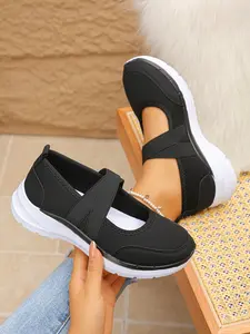 Women's Spring Summer Mesh Mary Jane Casual Shoes, Elastic Strap Design, 4.8cm Thick Rubber Sole, Breathable Lightweight, Comfortable Daily Wear, Walking Shoes