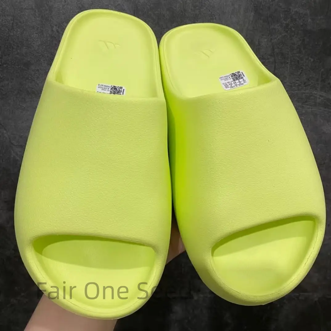 Neon Lime Green One-Piece Molded EVA Slide Sandals, Matte Smooth Thick Cushion Slip On Slides Non Slip Waterproof Indoor Shower Beach Unisex Footwear