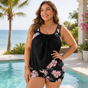 bathing suits 2026-Womens Tankini Swimsuits Two Piece Tummy Control Bathing Suits Blouson Tankini Top with Sporty Boy Shorts Plus Size Tankini Swimsuits for Women Swimwear Swimsuits for Curvy Women spring glow women'splus size swimsuits fashionable bikini