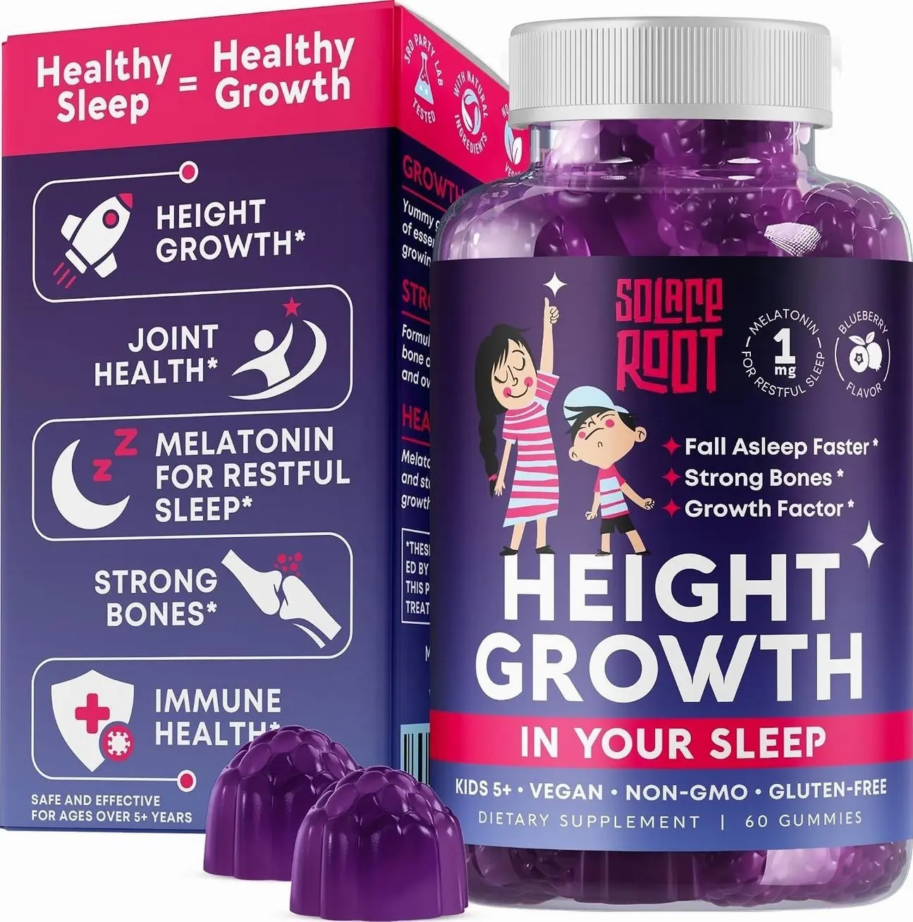 Height Growth Gummies with Melatonin for Kids & Teens - Ashwagandha for Kids - Melatonina Para Niños - Height Growth Supplement - Teen Boy Vitamins - Grow Taller Supplement - Kids Melatonin Gummy